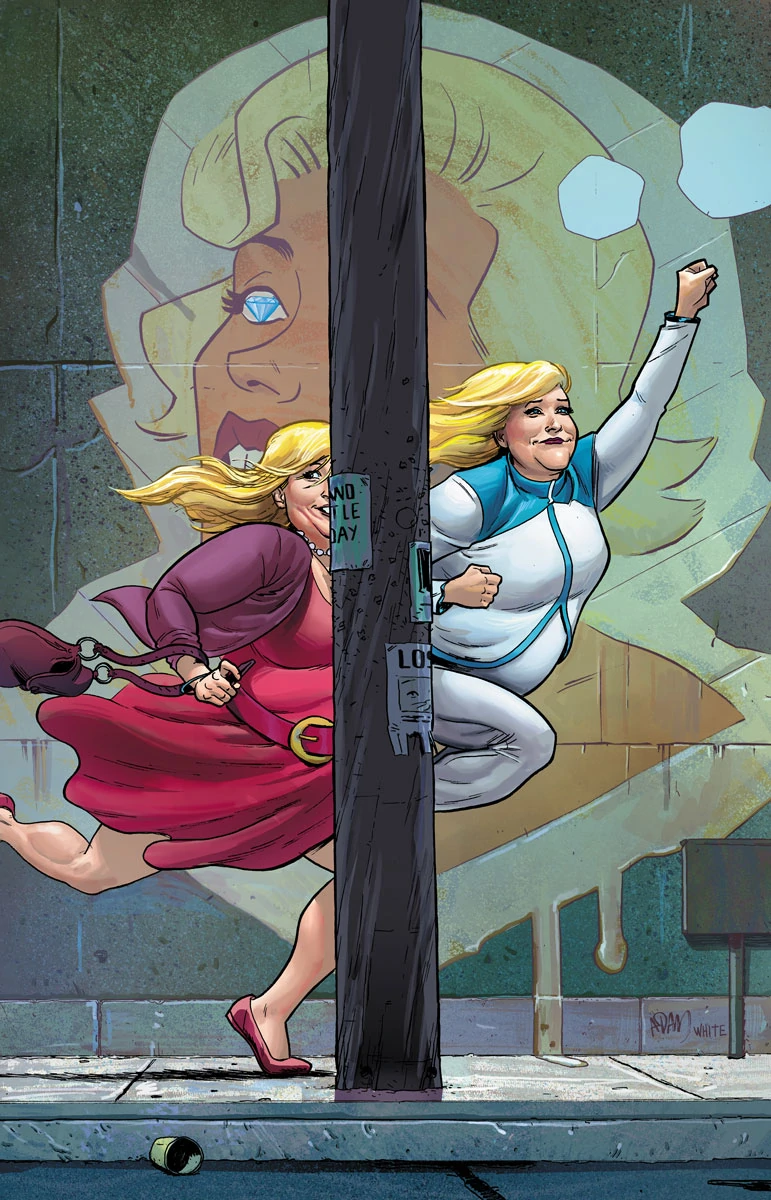 Faith makes the change into Zephyr on Adam Gorham and Dean White's variant cover to Faith Vol. 2 #3 "The Long Con, Part One" (2016), Valiant Entertainment