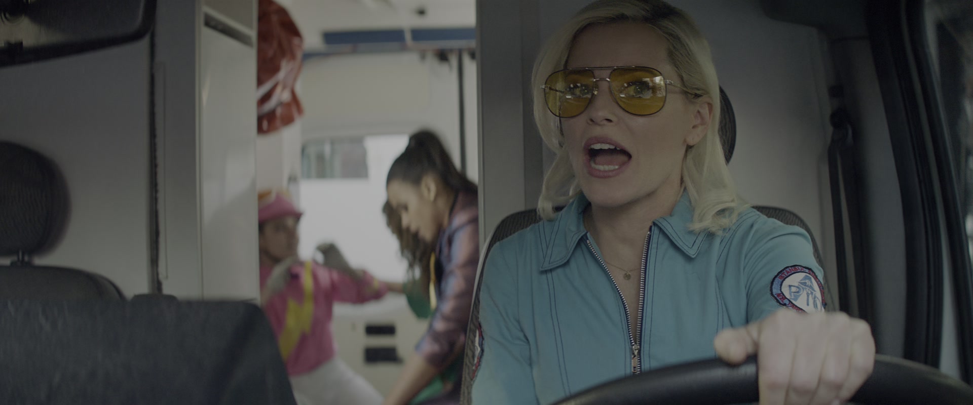 Bosley (Elizabeth Banks) plays getaway driver for the titular team in Charlie's Angels (2019), Sony