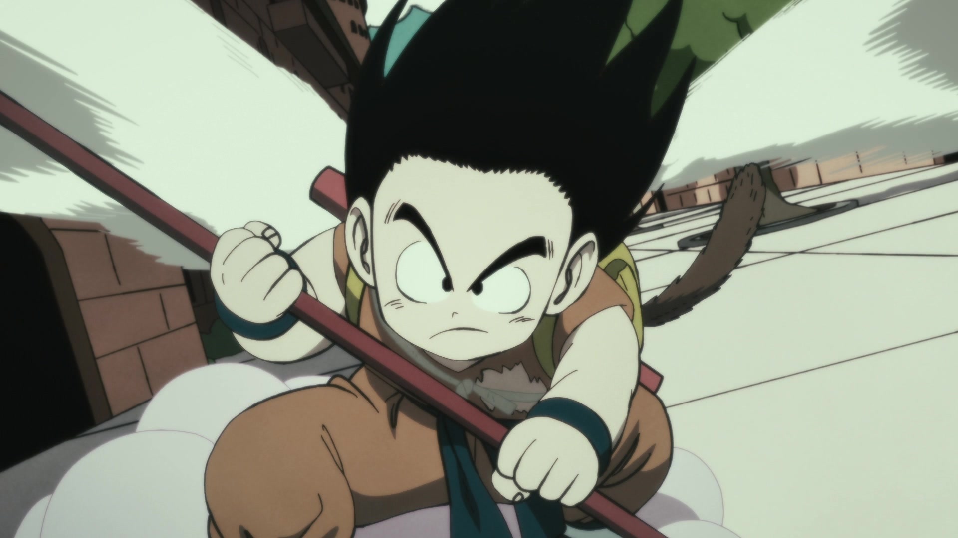 Kid Goku (Masako Nozawa) rides the Flying Nimbus through the Red Ribbon Army's headquarters in Dragon Ball Super Super Hero (2022), Toei Animation