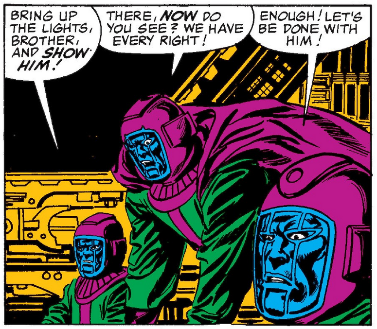 The original Council of Kangs passes judgement on a variant in Avengers Vol. 1 #267 "Time -- And Time Again!" (1986), Marvel Comics. Words by Roger Stern, art by John Buscema, Tom Palmer, Christie Scheele, and Jim Novak.