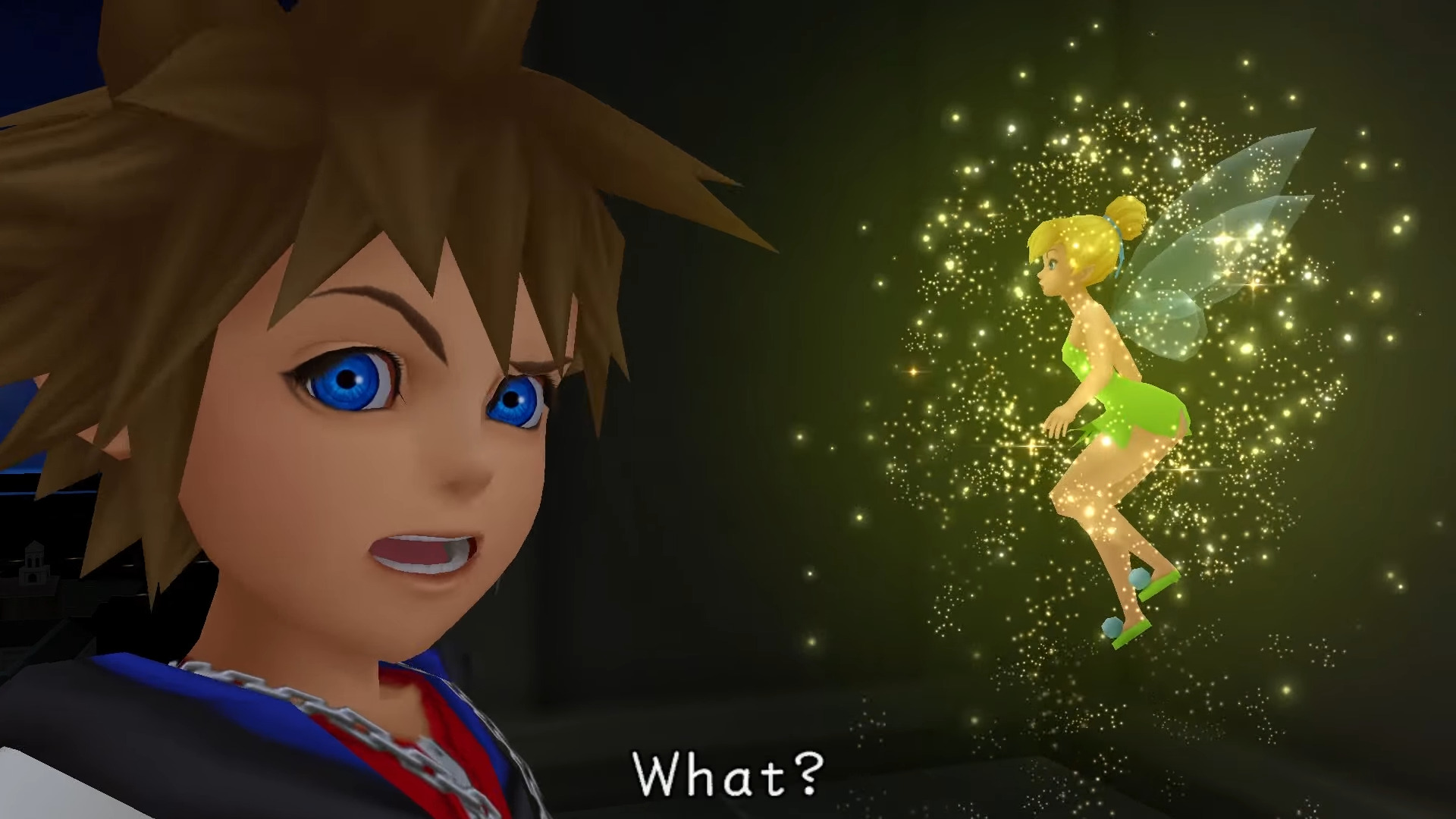 Sora (Hayley Joel Osment) is entrusted with Tinkerbells' safe-keeping in Kingdom Hearts (2002), Square Enix