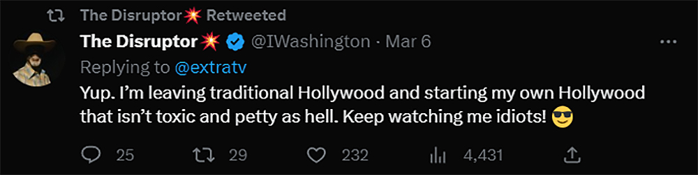 Isaiah Washington hints at an alternative filmmaking direction on his Twitter account