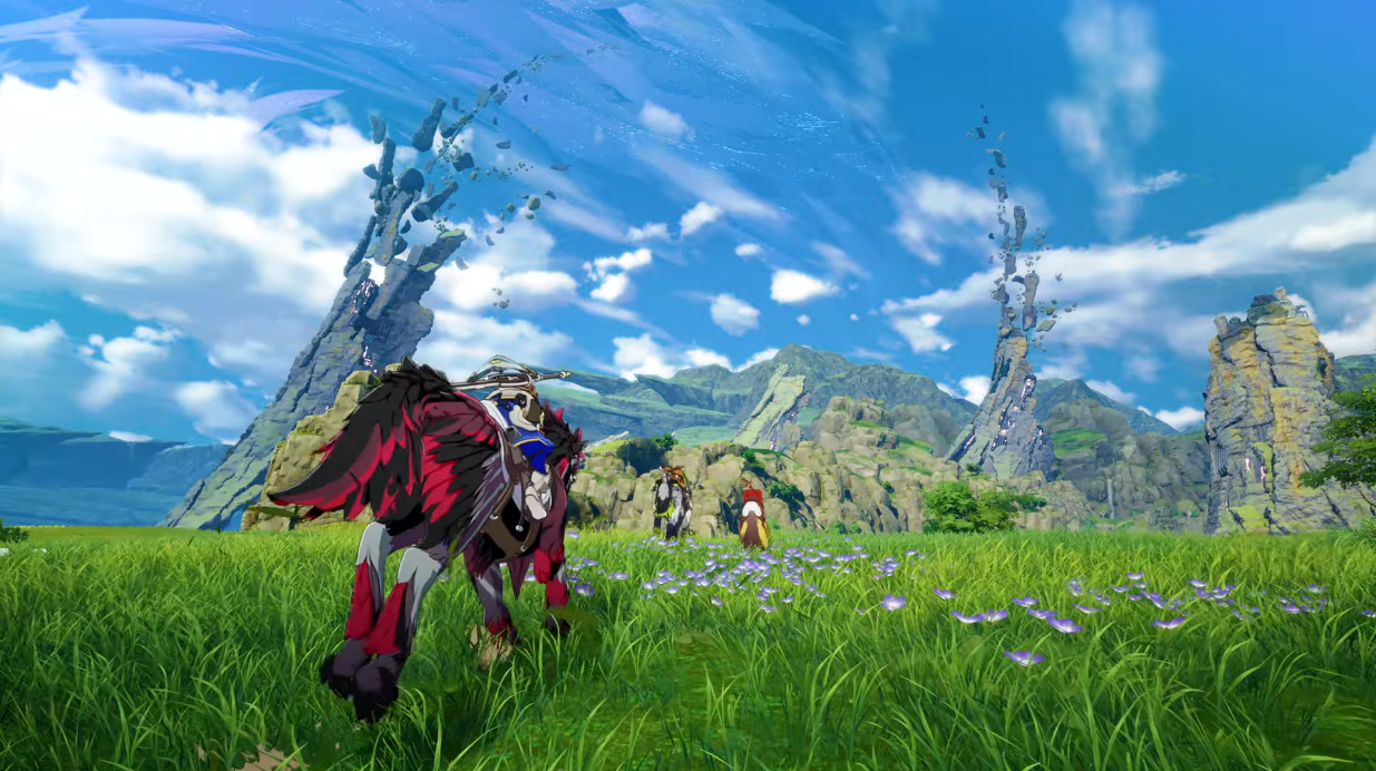 Players ride across Asteria Plains on wolf mounts via Blue Protocol (2023), Amazon Games