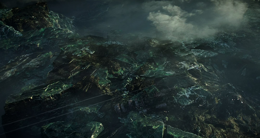 Din Djarin flies over a ruined Mandalore in 'The Mandalorian' (2023), Disney+
