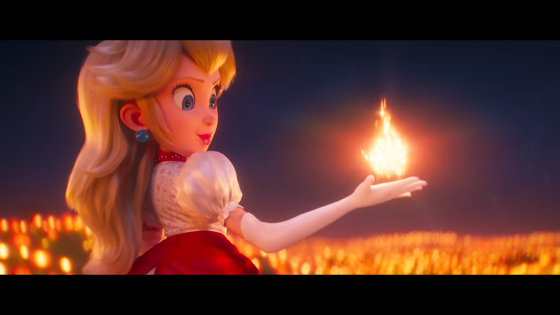Princess Peach (Anya Taylor Joy) unlocks the power of a Fire Flower in The Super Mario Bros. Movie (2023), Illumination Entertainment