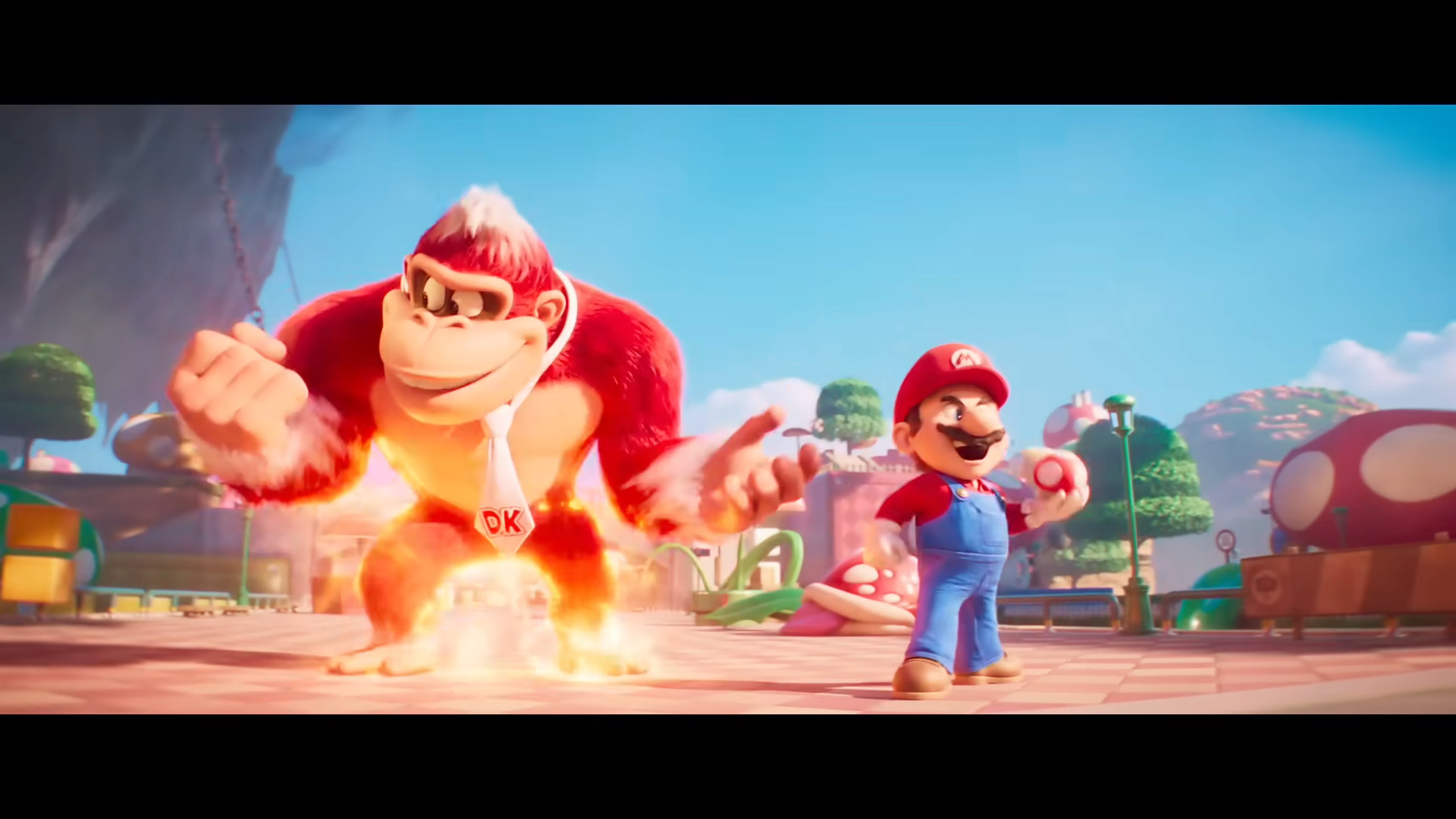 Donkey Kong (Seth Rogen) and Mario (Chris Pratt) power-up in The Super Mario Bros. Movie (2023), Illumination Entertainment