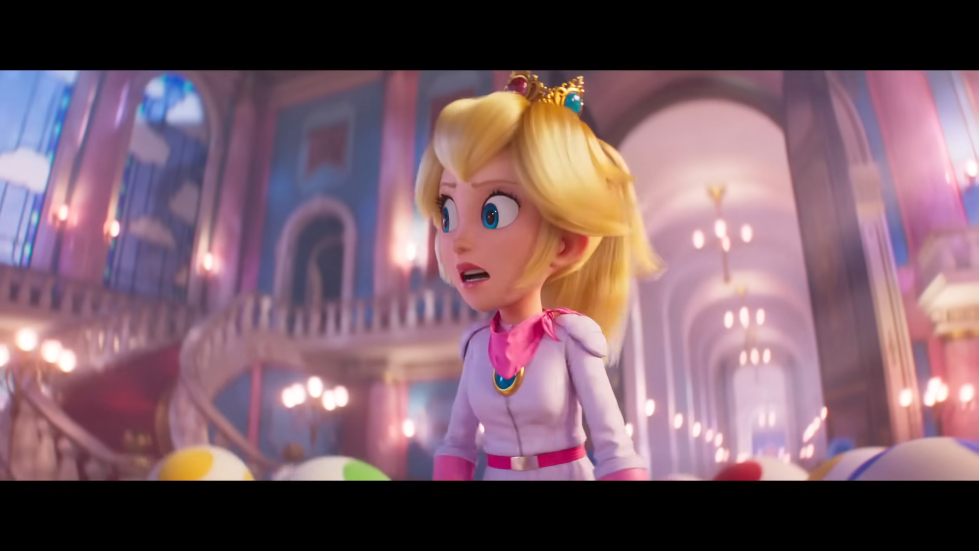 Princess Peach (Anya Taylor Joy) sounds the alarm in The Super Mario Bros. Movie (2023), Illumination Entertainment