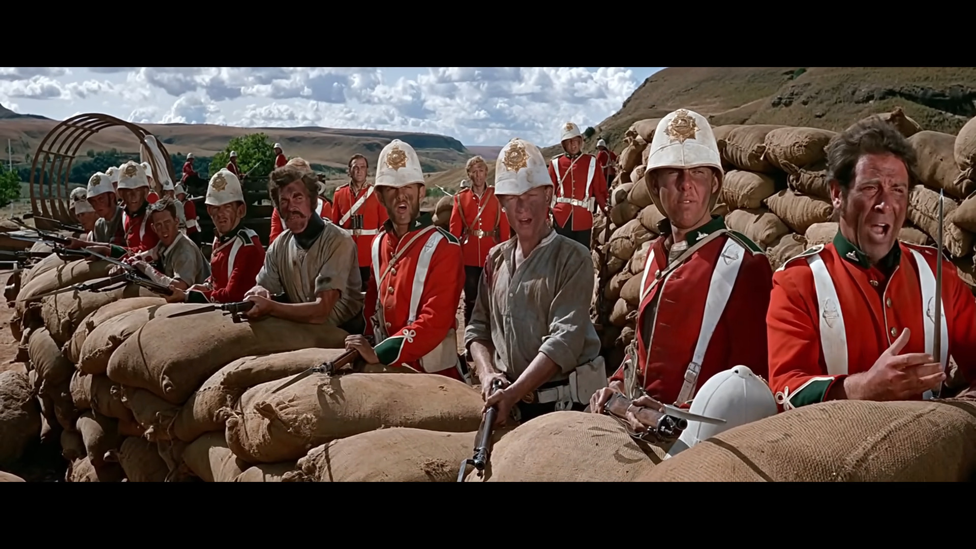 The British Army sing the Welsh song "Men of Harlech" as the Zulu approach for their final showdown in Zulu (1964), Diamond Films