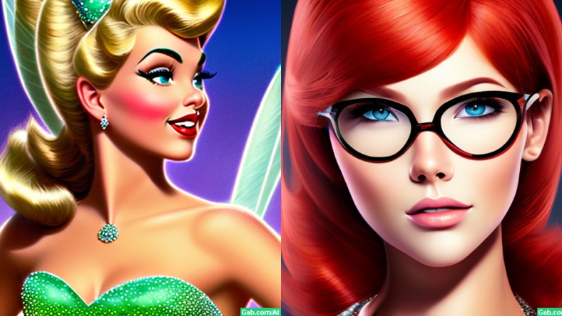 Tinker Bell smiles and Velma looks at the viewer in Gabby-generated images of both characters.