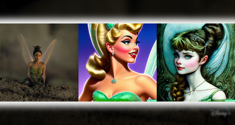 Side-by-side comparison of the new and improved Tinker Bell and Gabby-generated images of her.