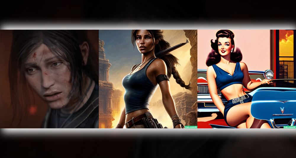 Side-by-side comparison of the new and improved Lara Croft and Gabby-generated images of her.