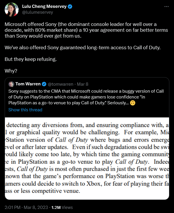 Lulu Cheng Meservey insists Microsoft made an agreeable offer to Sony over Call of Duty via Twitter