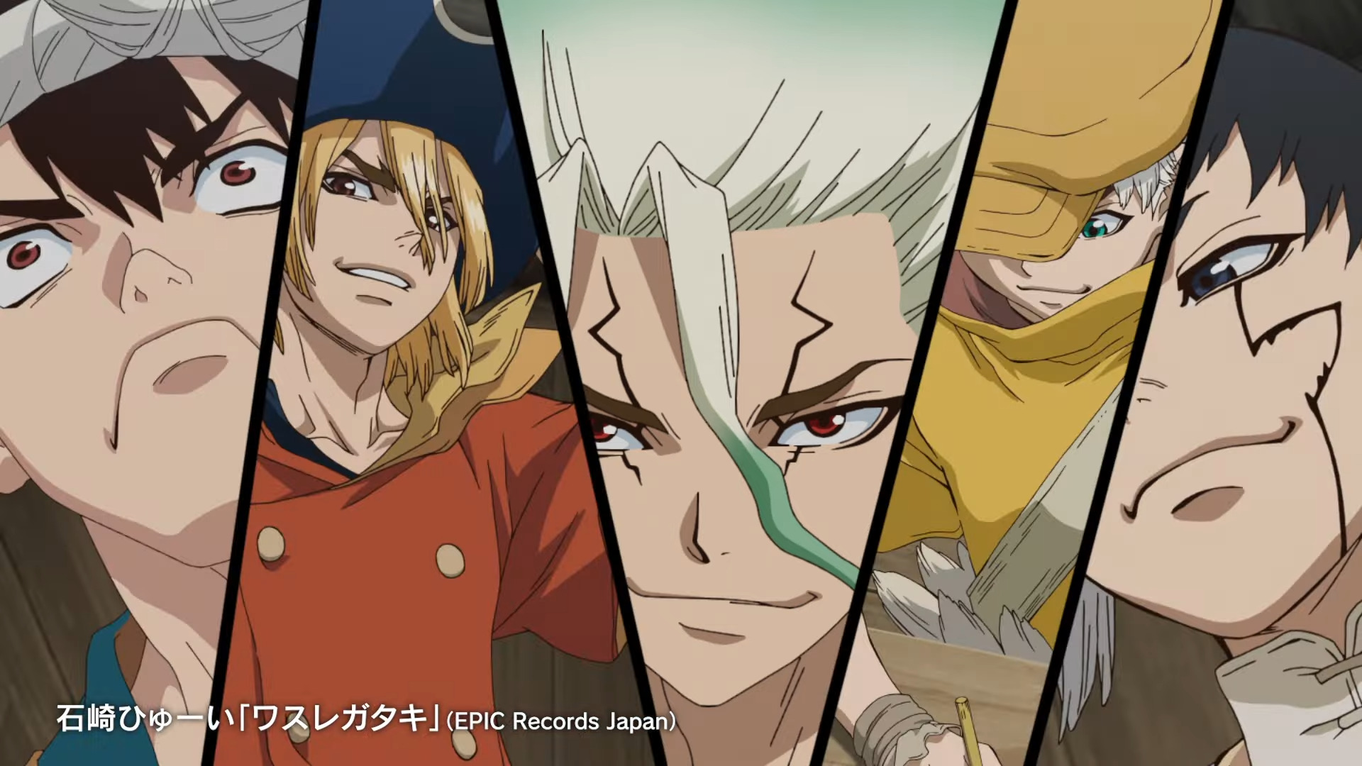 Chrome, Ryusui, Senku, Ukyo and Gen in Dr. Stone Season 3 Trailer (2023), TMS Entertainment via Youtube