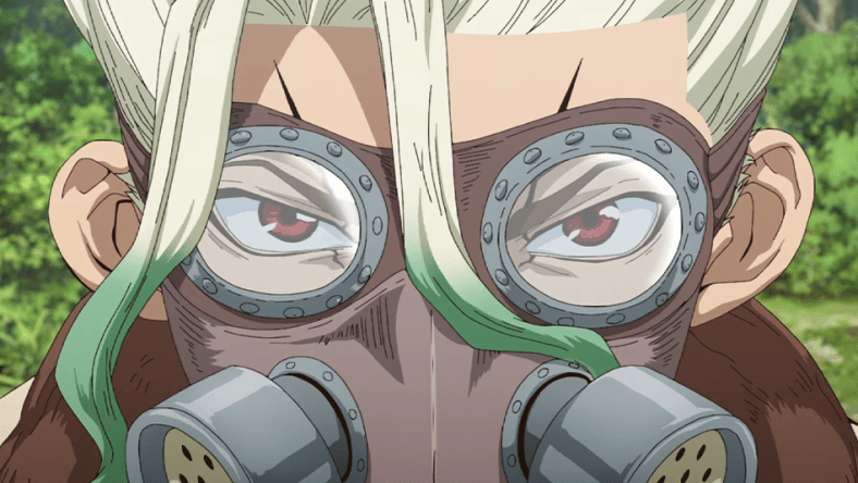 Senku (Yūsuke Kobayashi) masks up in the trailer to Dr. Stone: New World (2023), TMS Entertainment