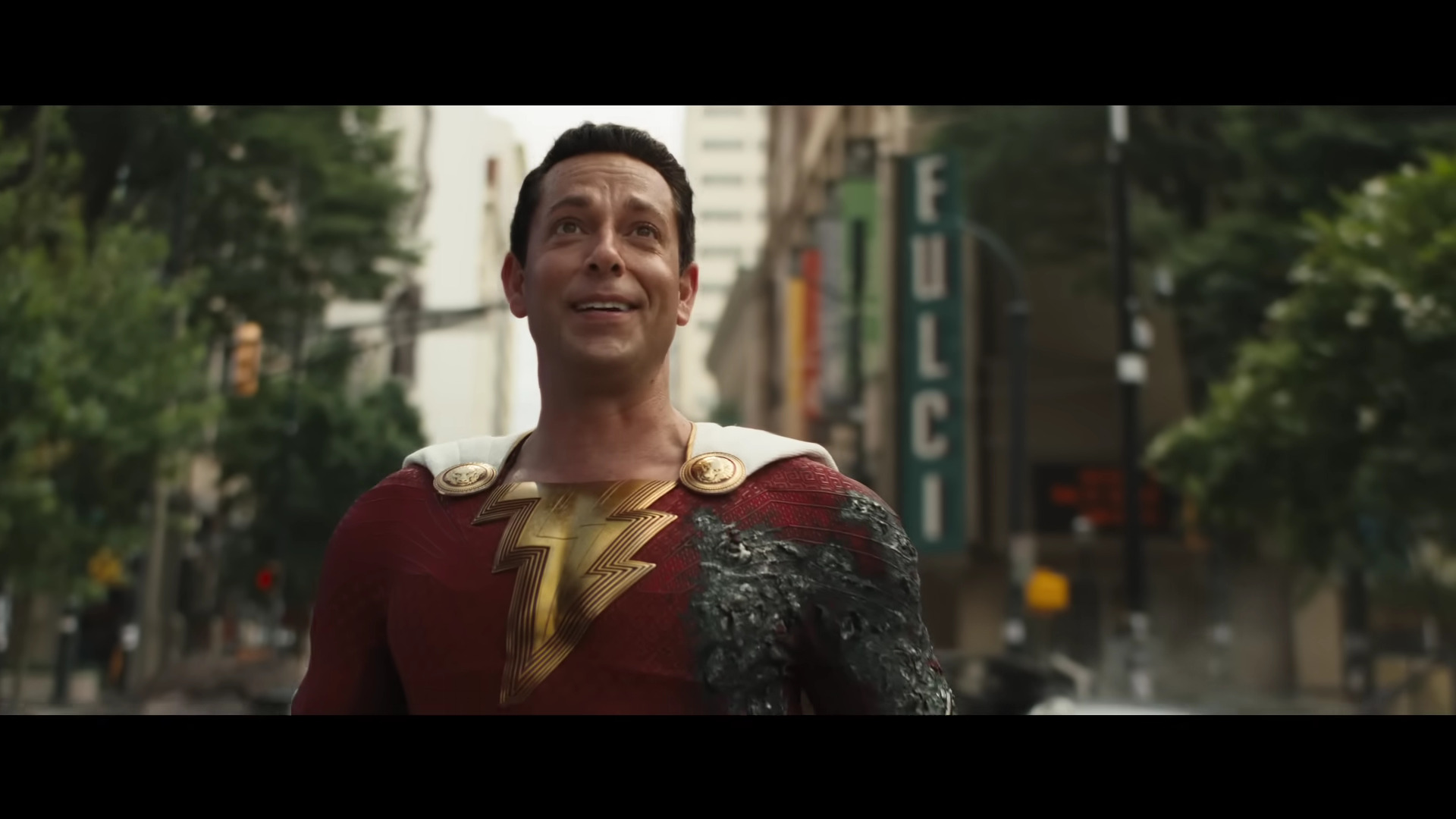 Billy Batson (Zachary Levi) delivers a terrible, Marvel-esque one-liner in Shazam! Fury of the Gods (2023), DC Studios