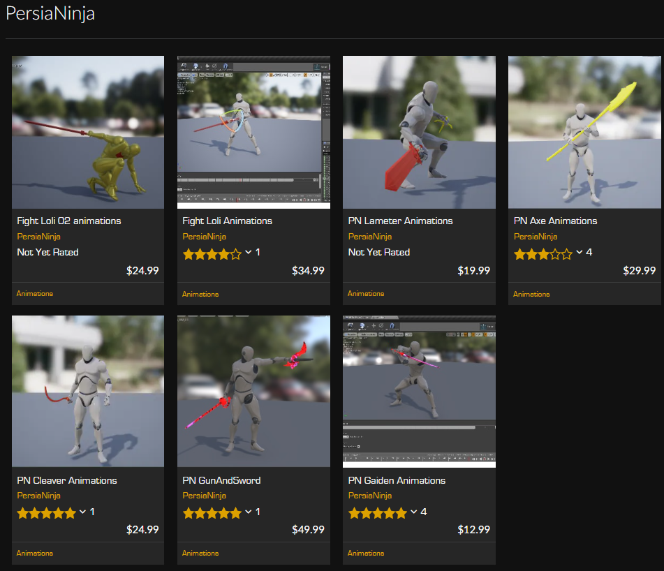 Archive Link Persia Ninja's animation assets being sold via Epic Marketplace
