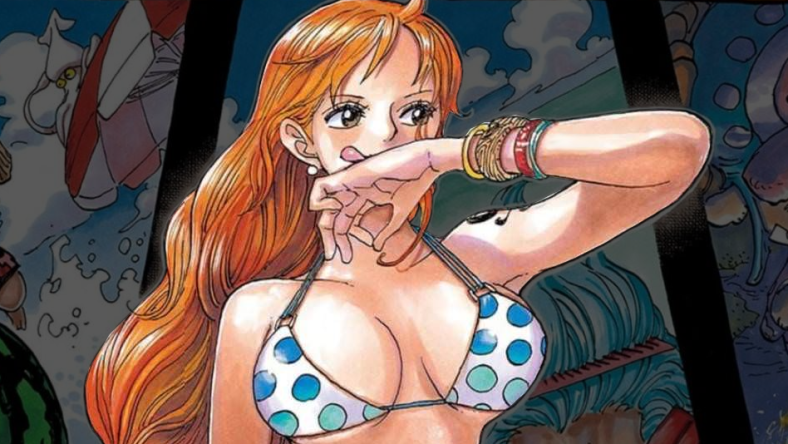 Nami appears with her crew mates on Eiichiro Oda's color spread to One Piece Ch. 916 (2018), Shueisha