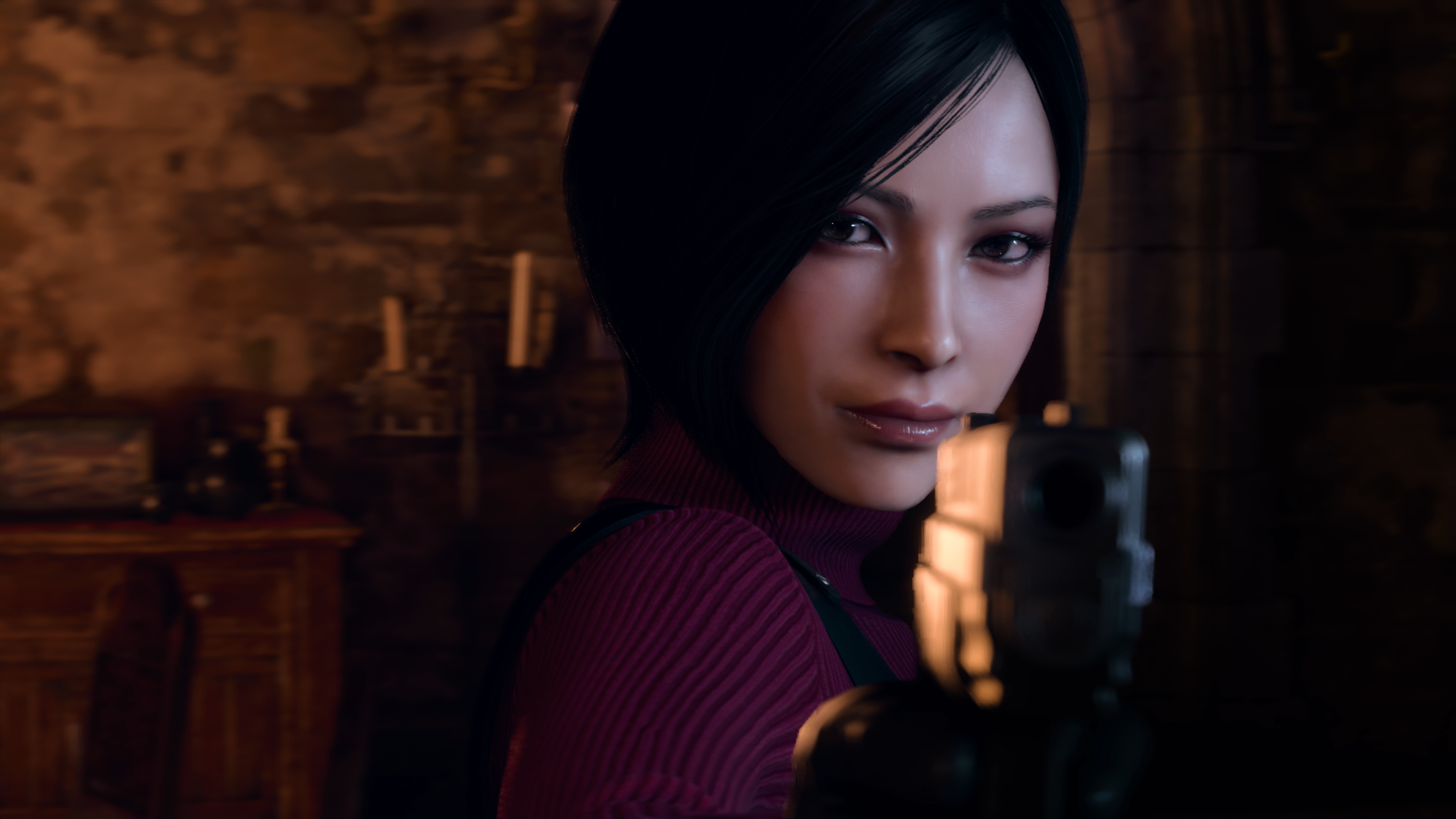 Ada Wong (Lily Gao) draws her sidearm in Resident Evil 4 (2023), Capcom