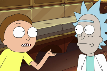 Rick and Morty (Justin Roiland) find themselves aboard the Story Train in Rick and Morty Season 4 Episode 6 "Never Ricking Morty" (2020), Adult Swim