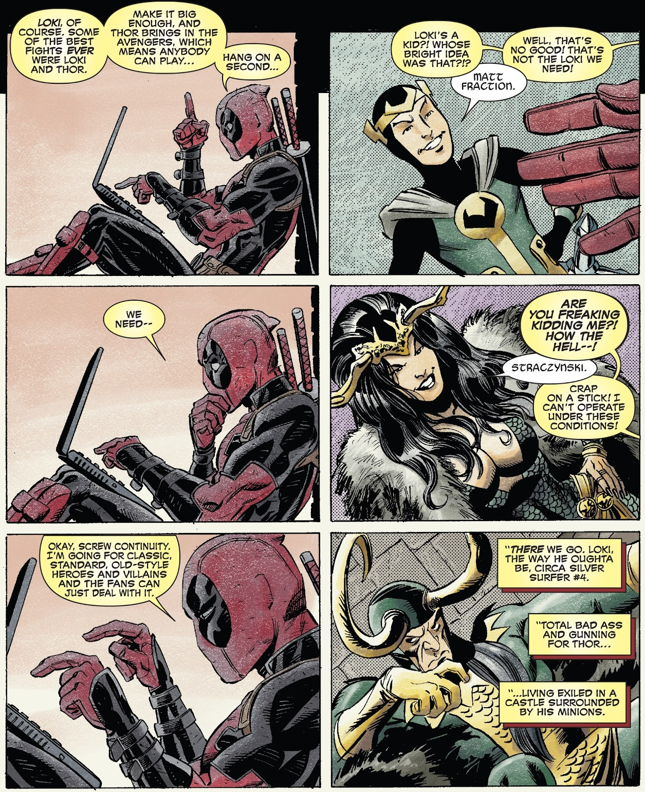 Deadpool seeks Loki for his next plan in Deadpool's Art of War Vol. 1 #1. Words by Peter David, art by Scott Koblish and Val Staples