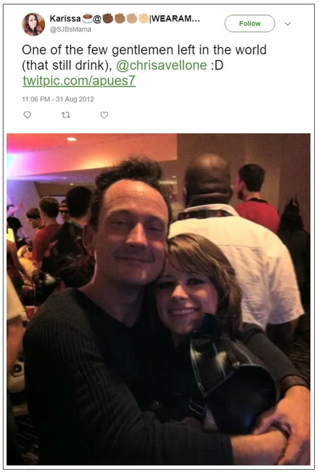 Karissa Barrows comments on a photo of her with Chris Avellone at Dragoncon 2012 via It’s Come To This, Chris Avellone Medium
