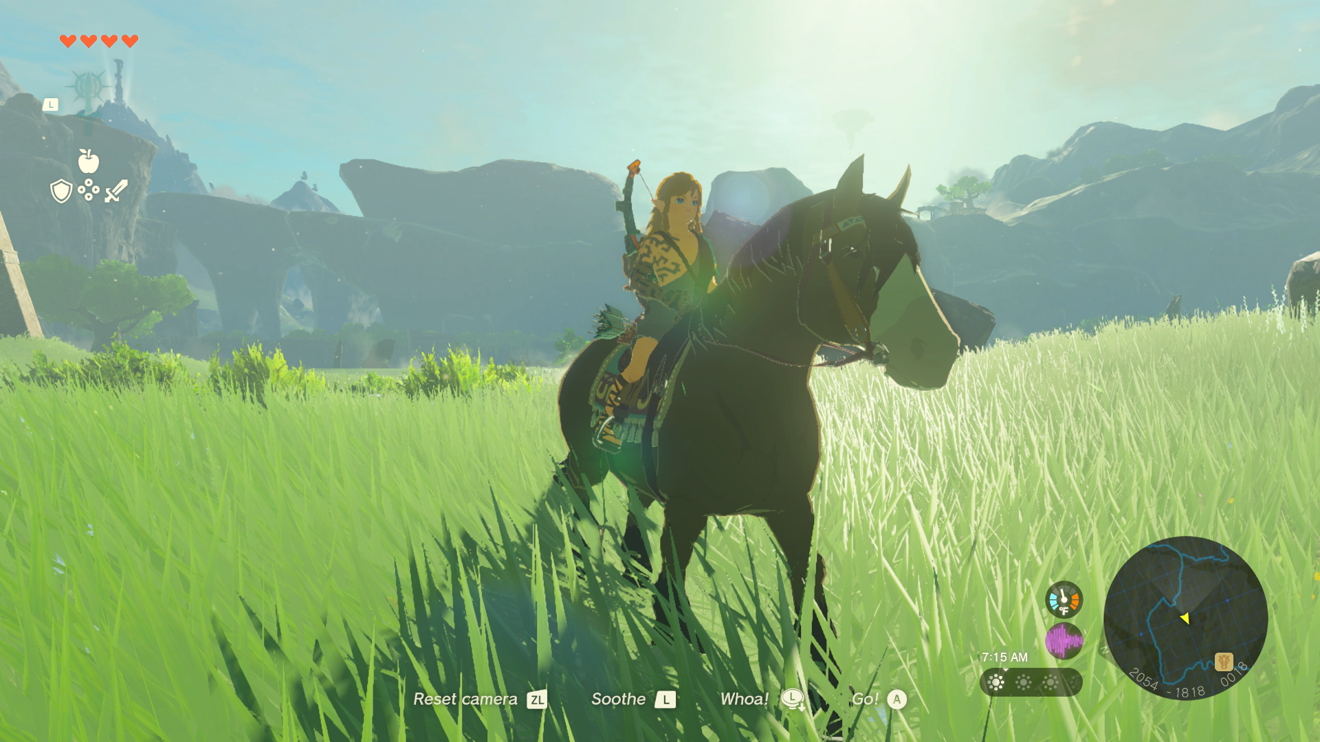 Link rides across the fields of Hyrule on a horse via The Legend of Zelda: Tears of the Kingdom (2023), Nintendo