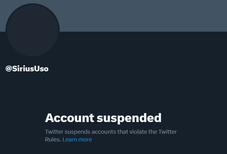 UsoSirius' profile is suspended via Twitter