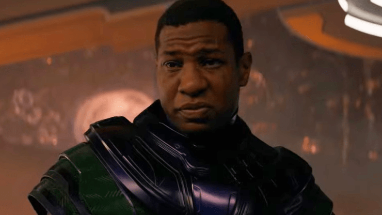 Kang the Conqueror (Jonathan Majors) is having none of what Janet Van Dyne (Michelle Pfeiffer) is selling in Ant-Man and the Wasp Quantumania (2023), Marvel Entertainment