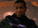 Kang the Conqueror (Jonathan Majors) is having none of what Janet Van Dyne (Michelle Pfeiffer) is selling in Ant-Man and the Wasp Quantumania (2023), Marvel Entertainment