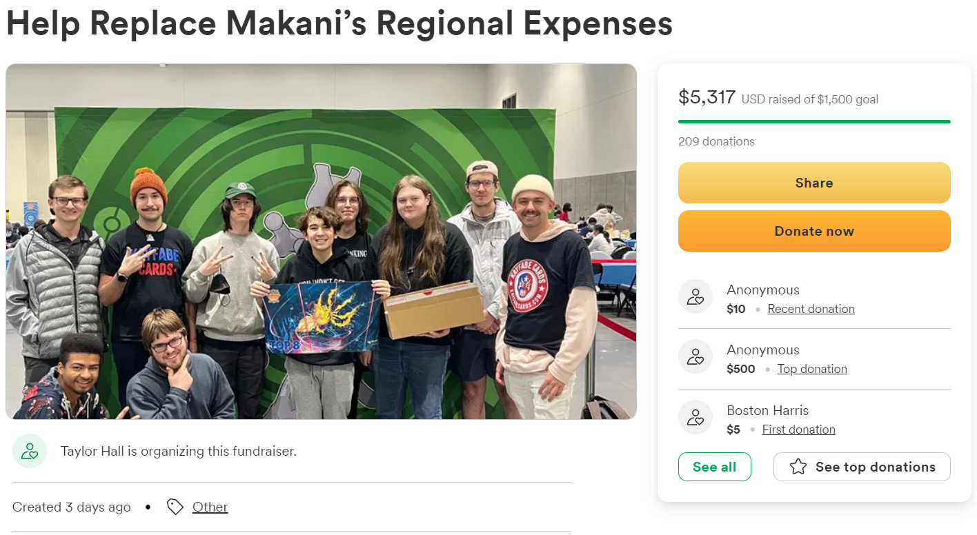 Taylor Hall and other Pokémon TCG fans raise over $5,000 for Makani Tran via GoFundMe