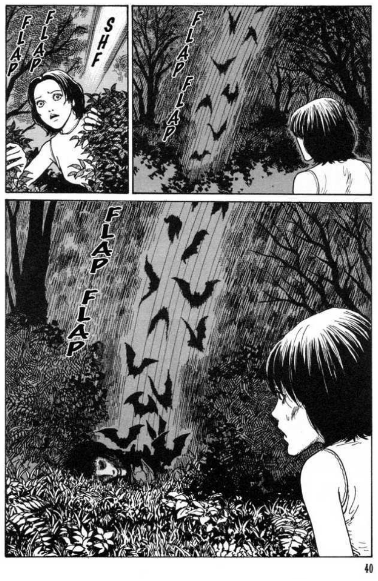 Nami encounters something strange in Voices in the Dark Volume 1 Chapter 1 "Blood Slurping Darkness" (2002), Nemuki. Words and Art by Junji Ito via Digital Issue 