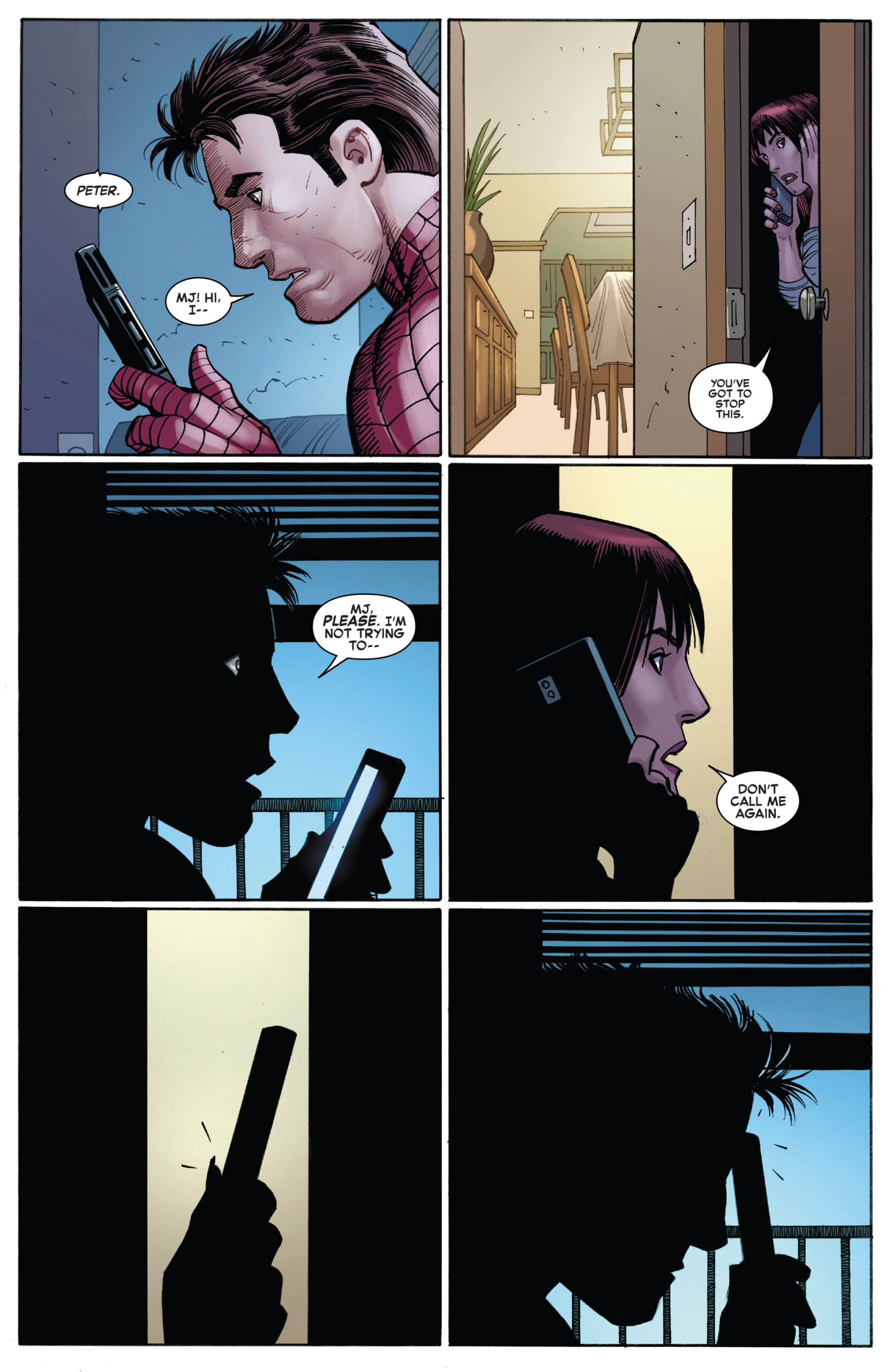 Peter Parker and Mary-Jane are broken up yet again in Amazing Spider-Man Vol. 6 #1 (2022), Marvel Comics. Words by Zeb Wells, art by John Romita Jr., Scott Hanna, Marcio Menyz, and Joe Caramagna.