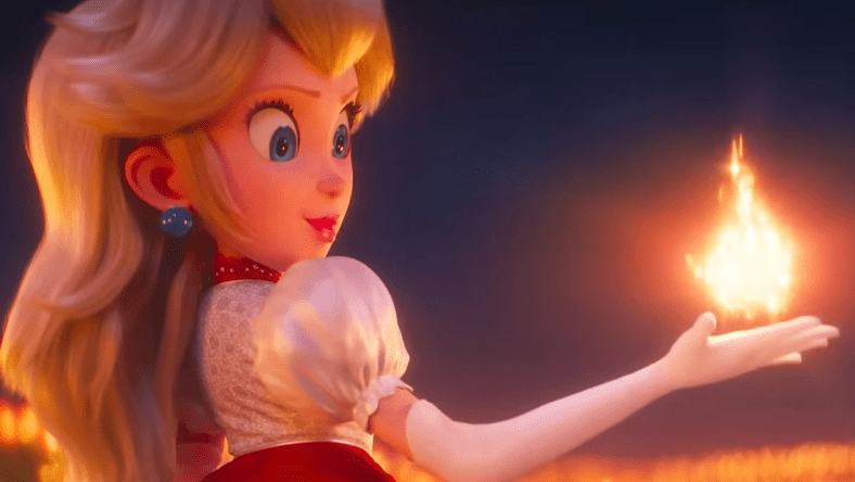 Princess Peach (Anya Taylor Joy) unlocks the power of a Fire Flower in The Super Mario Bros. Movie (2023), Illumination Entertainment