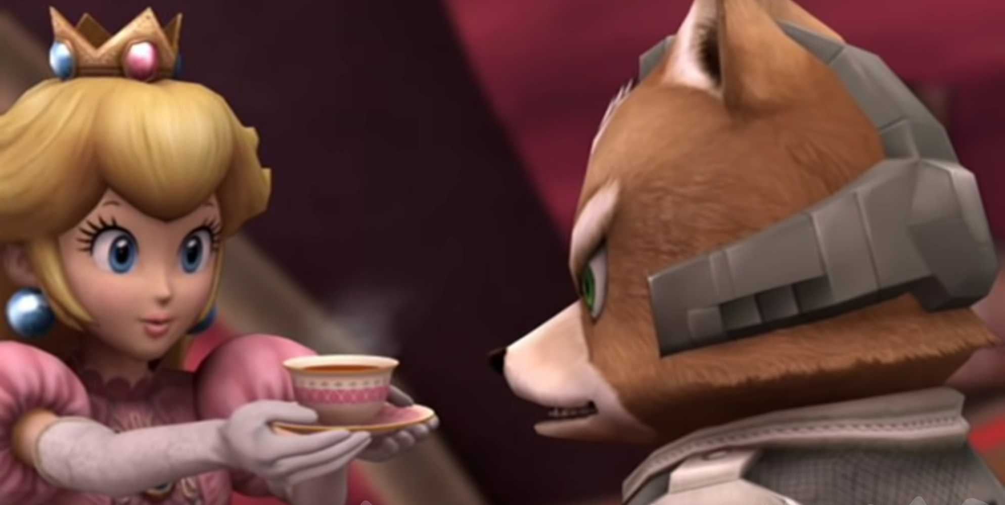 Princess Peach offers Fox a cup of tea in Super Smash Bros. Brawl (2008), Nintendo