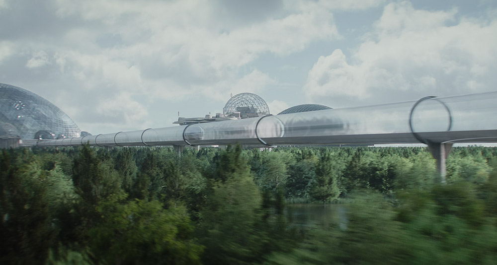 Bo-Katan and Djarin traveling on a high speed train in 'The Mandalorian' (2023), Disney+