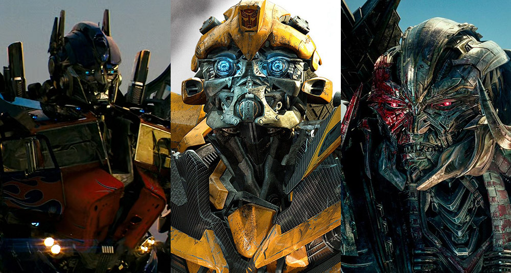 Optimus Prime, Bumblebee and Megatron from the 'Transformers' film franchise, Paramount Pictures