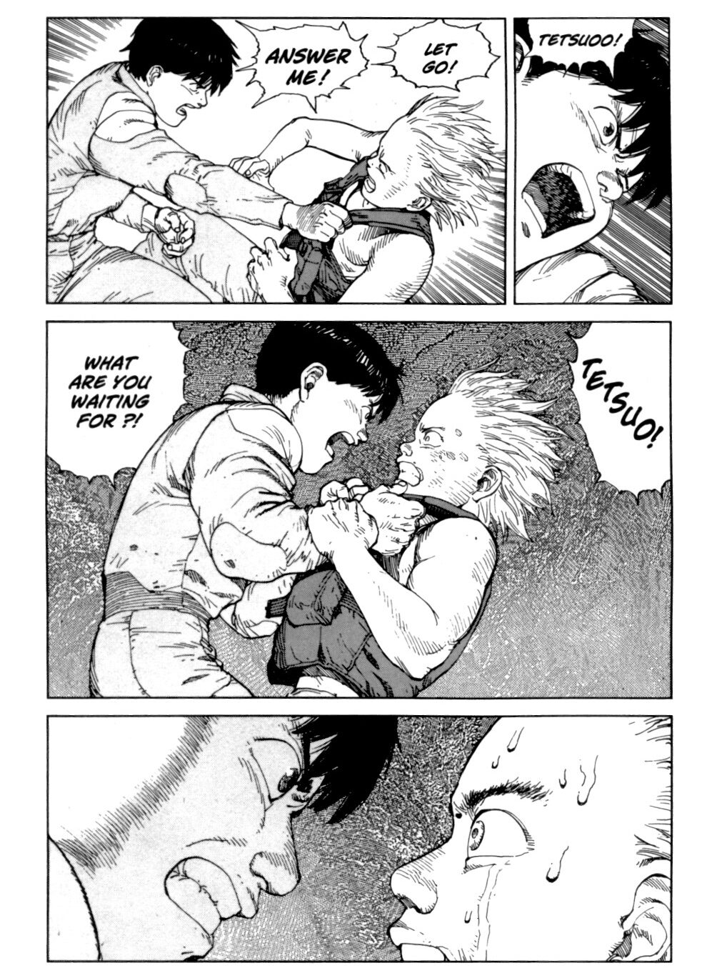 Kaneda confronts Tetsuo in Akira Vol. 5 (1990), Kodansha. Words and art by Katsuhiro Otomo.