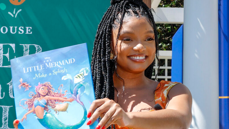 WASHINGTON, DC - APRIL 10: The Little Mermaid's Halle Bailey reads The Little Mermaid: Make a Splash in the Reading Nook during The White House Easter Egg Roll on April 10, 2023 in Washington, DC. (Photo by Tasos Katopodis/Getty Images for Disney)