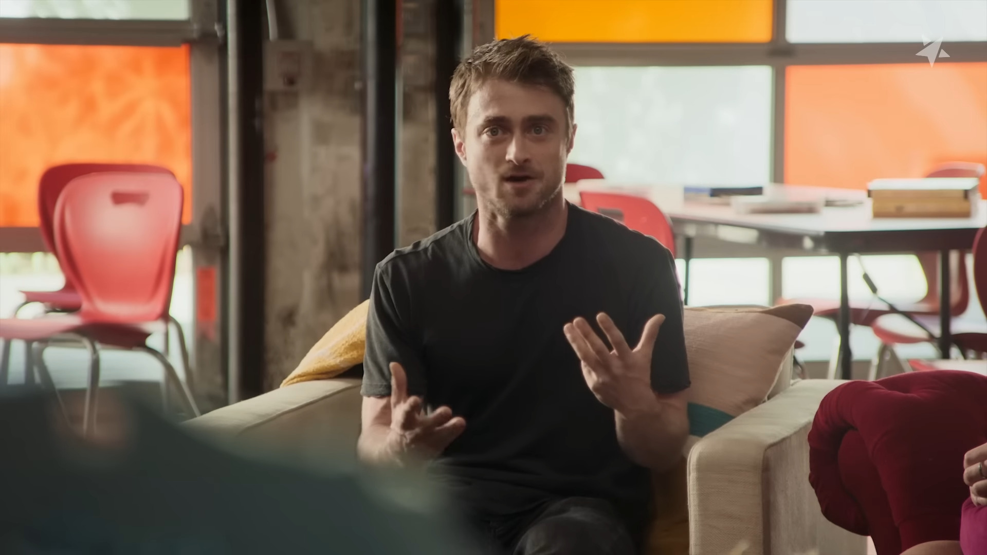 Daniel Radcliffe hosts a roundtable discussion in Sharing Space Episode 1 "Daniel Radcliffe" (2023), The Trevor Project