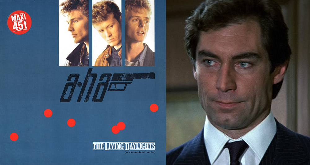 A-ha's 'The Living Daylights' single, and Roger Moore from the 1987 MGM movie