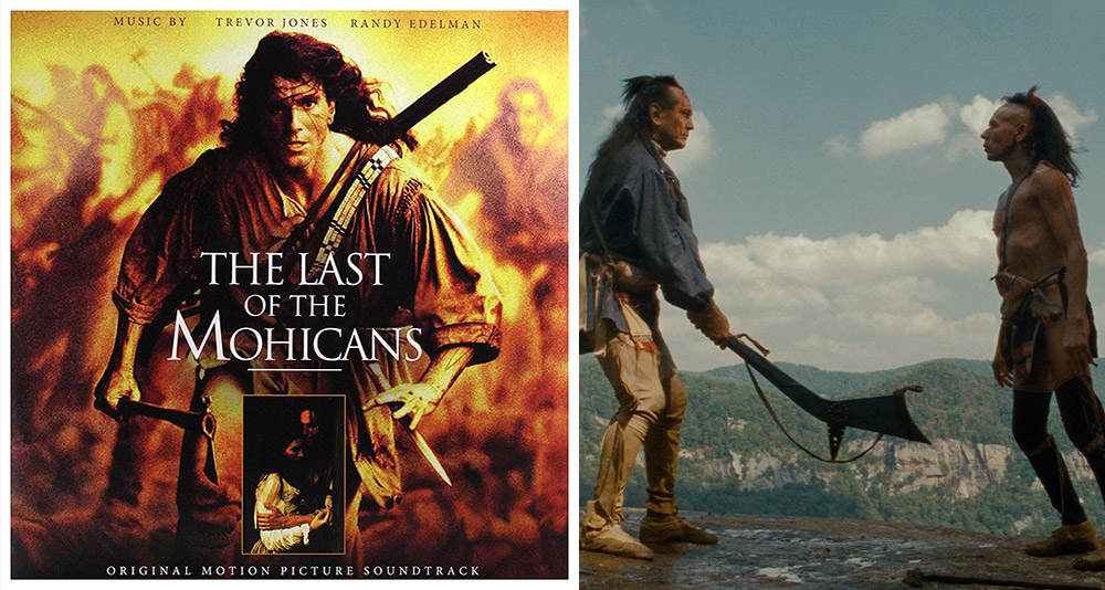 The soundtrack for 'Last of the Mohicans' (1992), and Chingachgook battling Magua in the final scene of the Warner Bros. movie