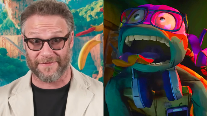 Seth Rogen talks to Collider about his role as Donkey Kong in 'The Super Mario Bros. Movie' / Donatello (Micah Abbey) screams in pain after being stabbed by a sai in the first trailer for Teenage Mutant Ninja Turtles: Mutant Mayhem (2023), Paramount Pictures