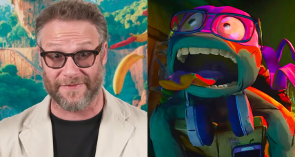 Seth Rogen talks to Collider about his role as Donkey Kong in 'The Super Mario Bros. Movie' / Donatello (Micah Abbey) screams in pain after being stabbed by a sai in the first trailer for Teenage Mutant Ninja Turtles: Mutant Mayhem (2023), Paramount Pictures