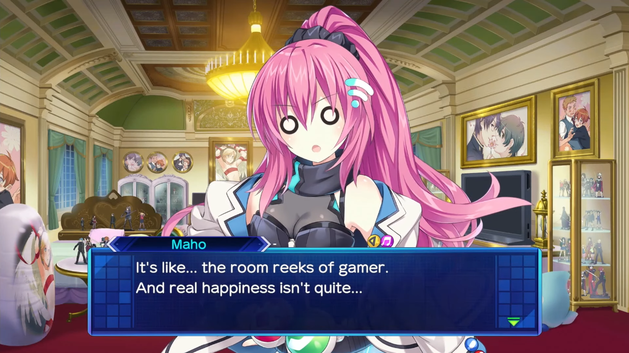Maho is aghast at the state of Vert's room via Neptunia: Sisters VS Sisters (2023), Idea Factory International