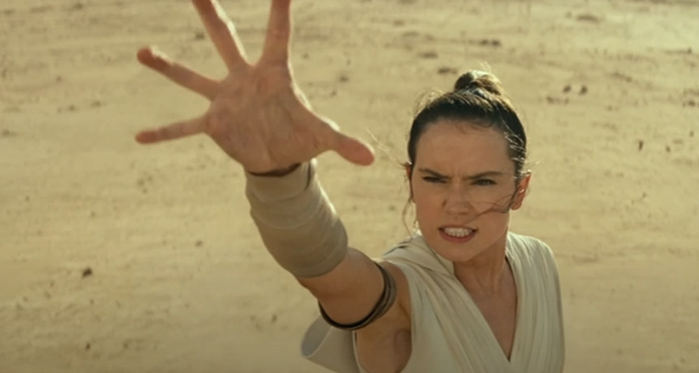 Rey uses the Force to pull down a spaceship in 'Star Wars: The Rise of Skywalker (2019), Disney+