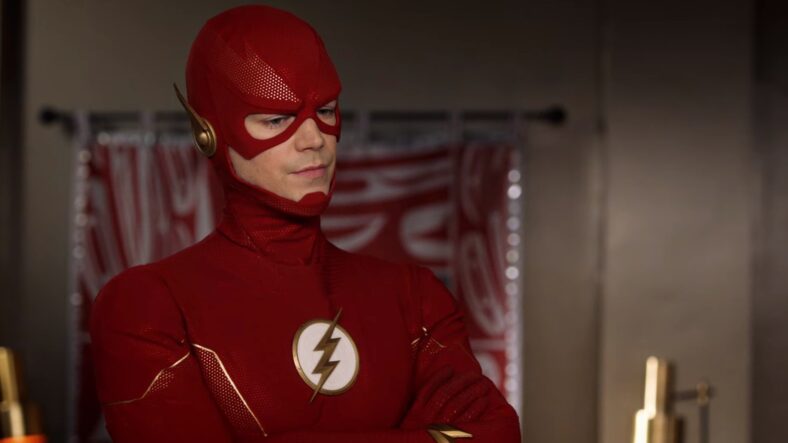 The Flash (Grant Gustin) helps the police look for Deathstorm (Robbie Amell) in The Flash Season 8 Episode 12 ''Death Rises'' (2022), Warner Bros. Television