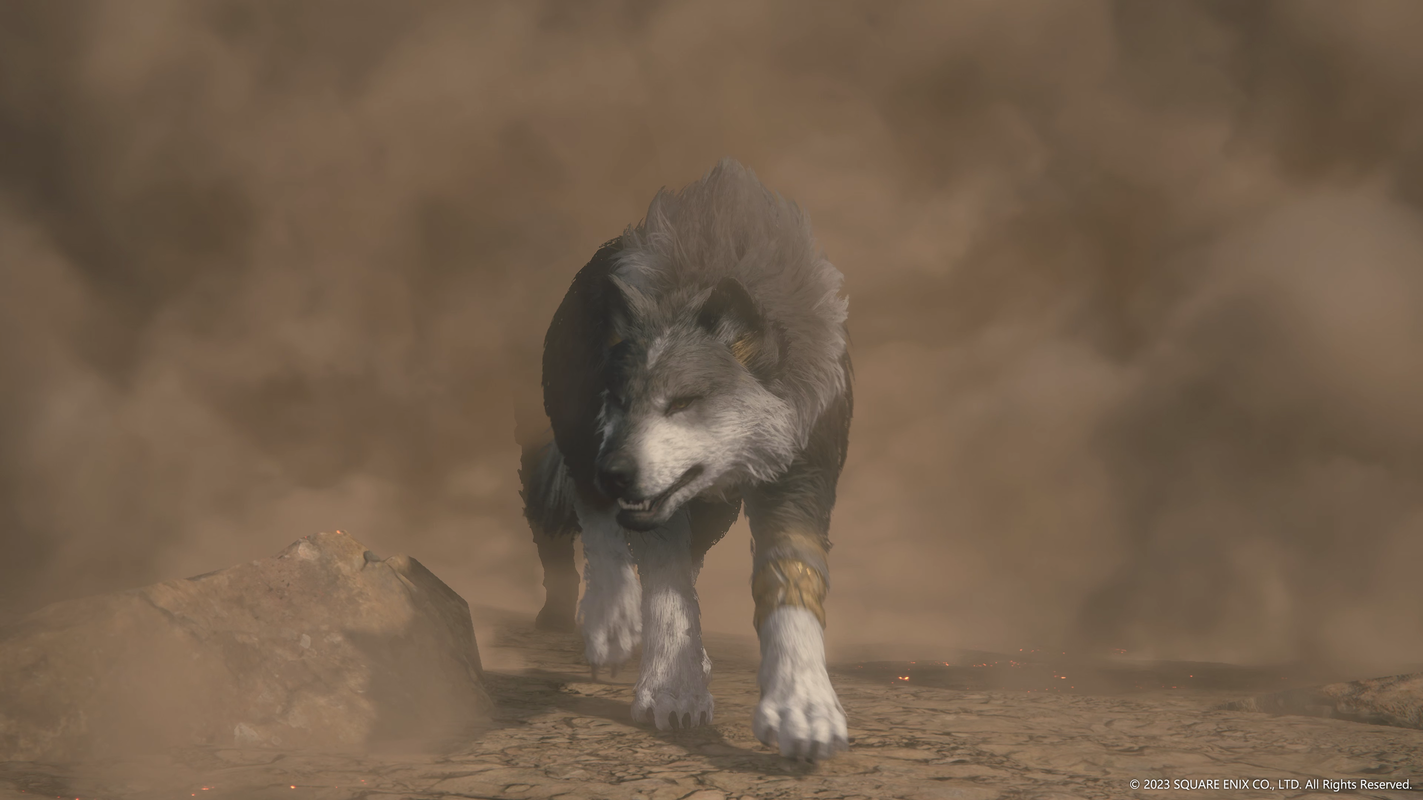 Torgal walks though a thick cloud of dust via Final Fantasy XVI (2023), Square Enix