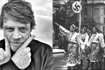 Split image of Mark Hamill and Nazi supporters