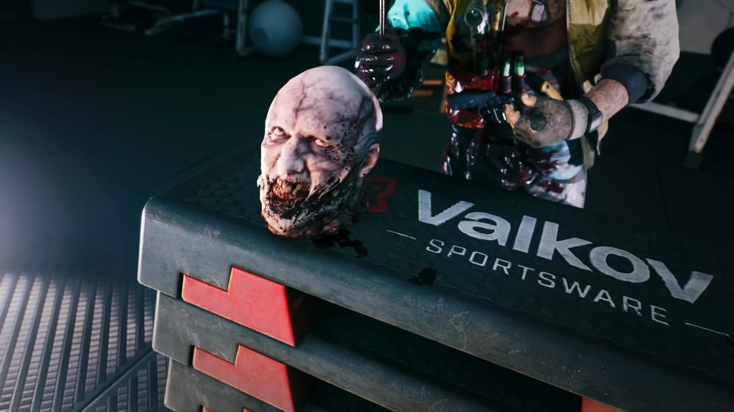 The team studies a zombie head in Dead Island 2 (2023), Dambuster Studios