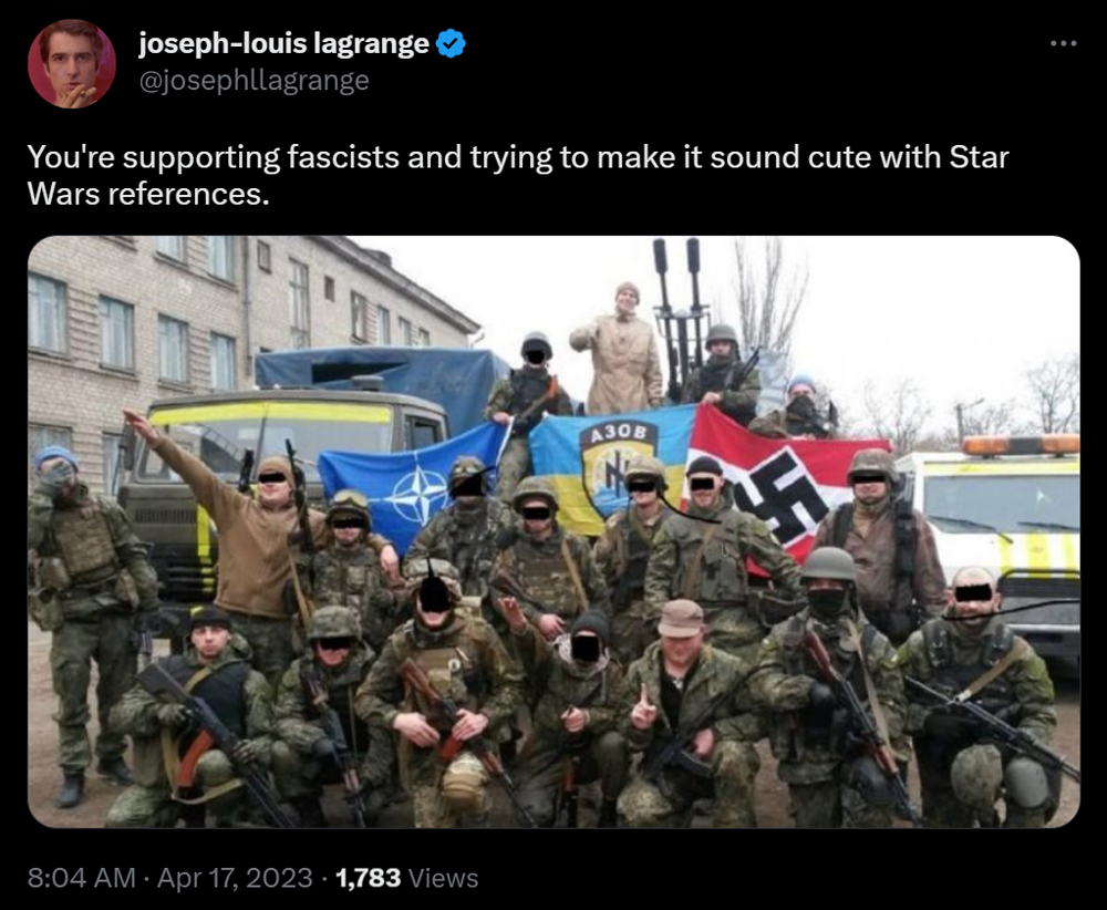 Twitter user @josephllagrange goes off on Mark Hamill for supporting Ukrainian Nazis